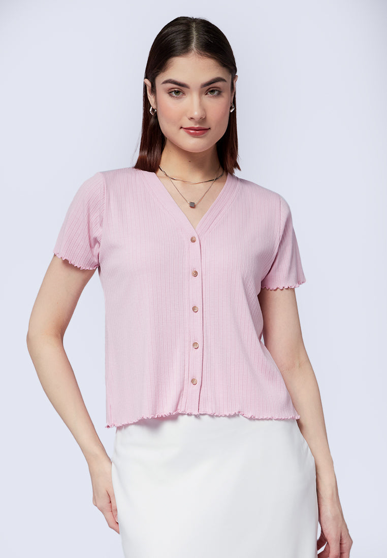 Button Up Short Sleeve Crop Top