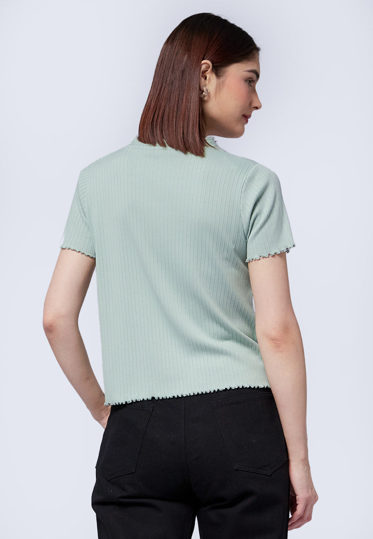 Button Up Short Sleeve Crop Top