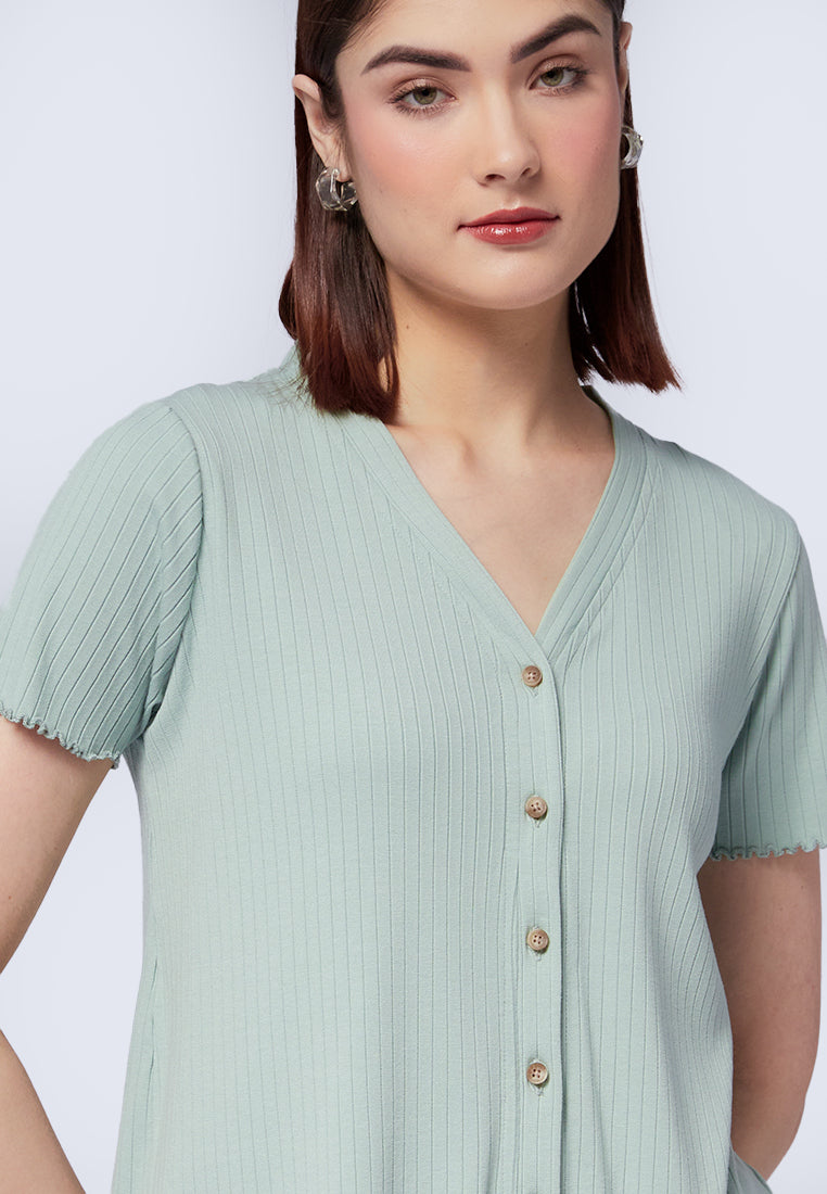 Button Up Short Sleeve Crop Top