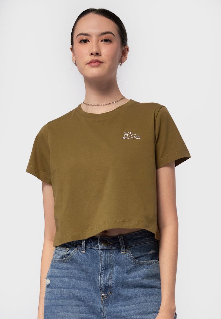 Embroidered Short Sleeve Crop Tee