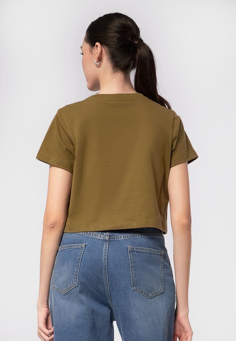 Embroidered Short Sleeve Crop Tee