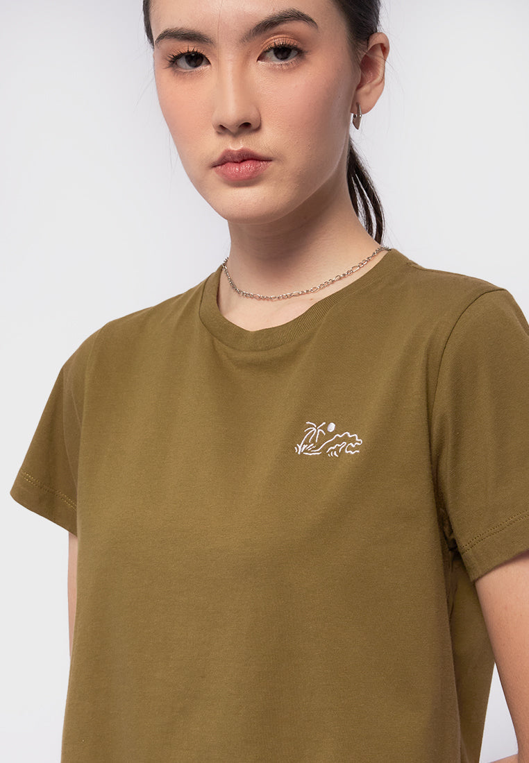 Embroidered Short Sleeve Crop Tee