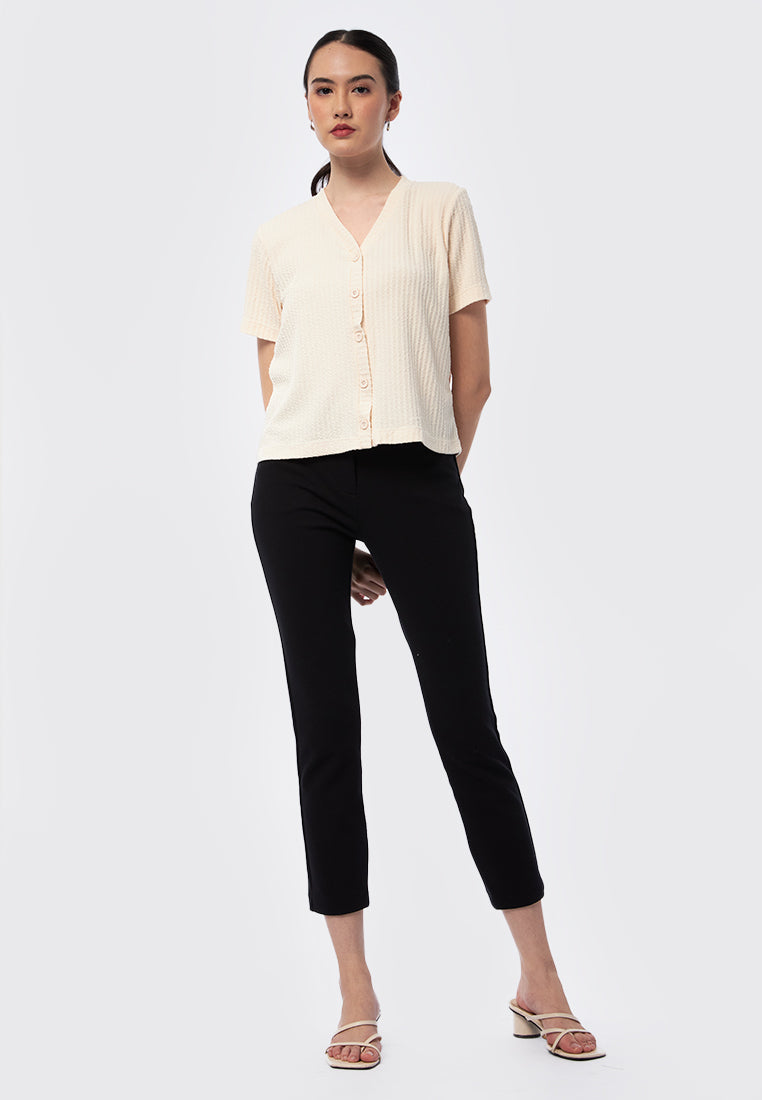 V-Neck Rib Top with Button