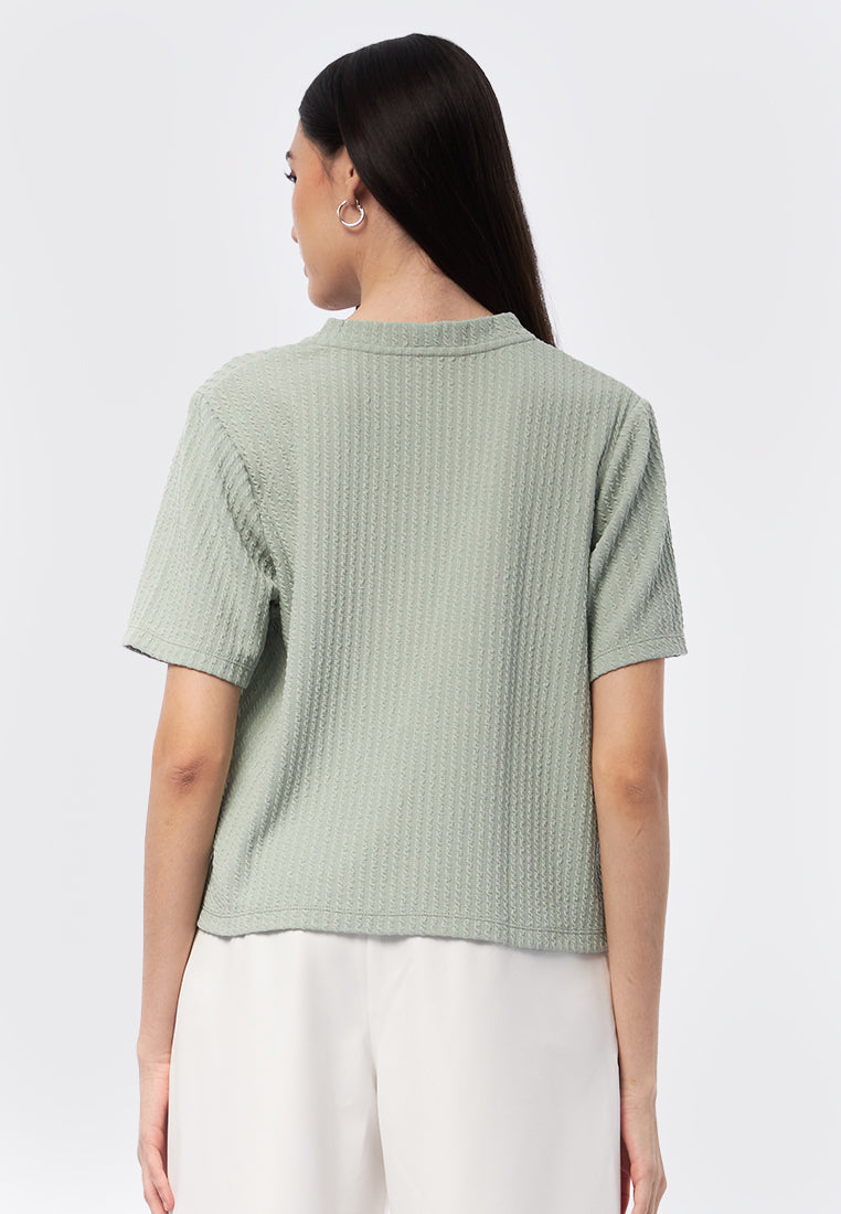 V-Neck Rib Top with Button