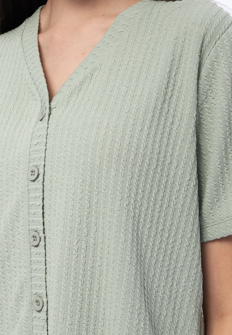 V-Neck Rib Top with Button