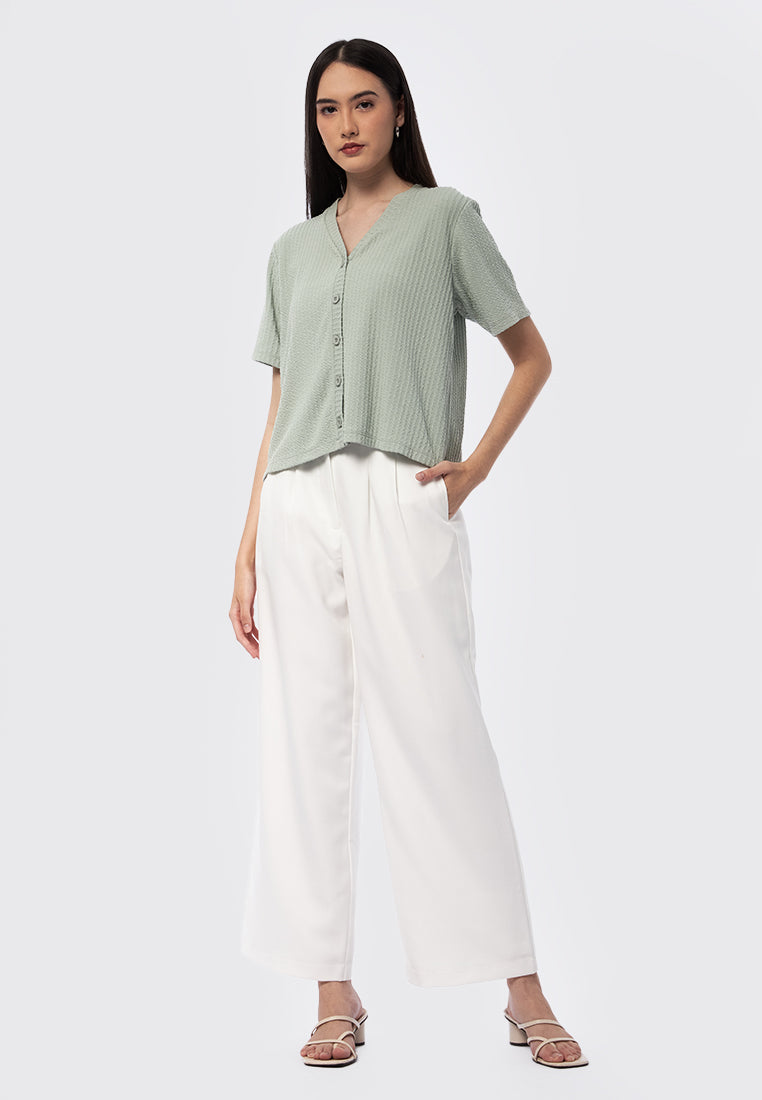 V-Neck Rib Top with Button