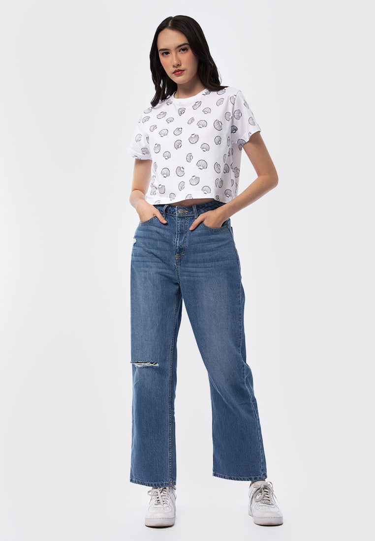 Full Printed Short Sleeve Crop Tee