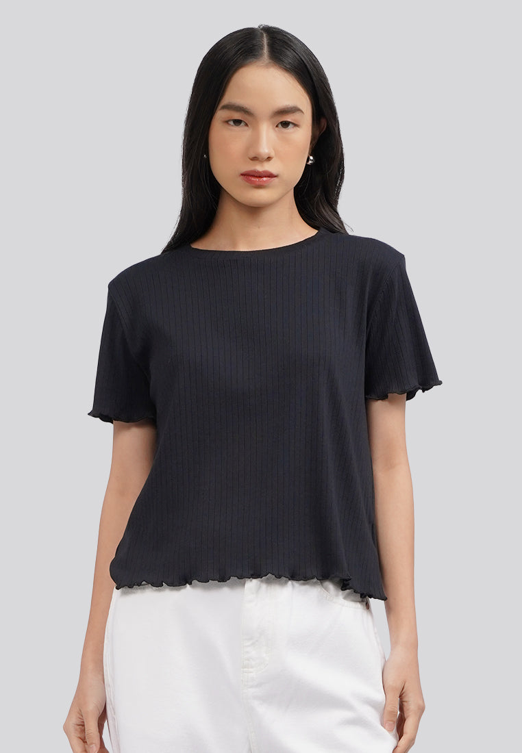 Short Sleeve Rib Top Black