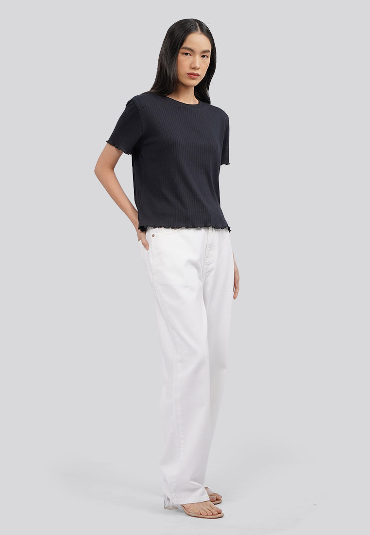 Short Sleeve Rib Top Black