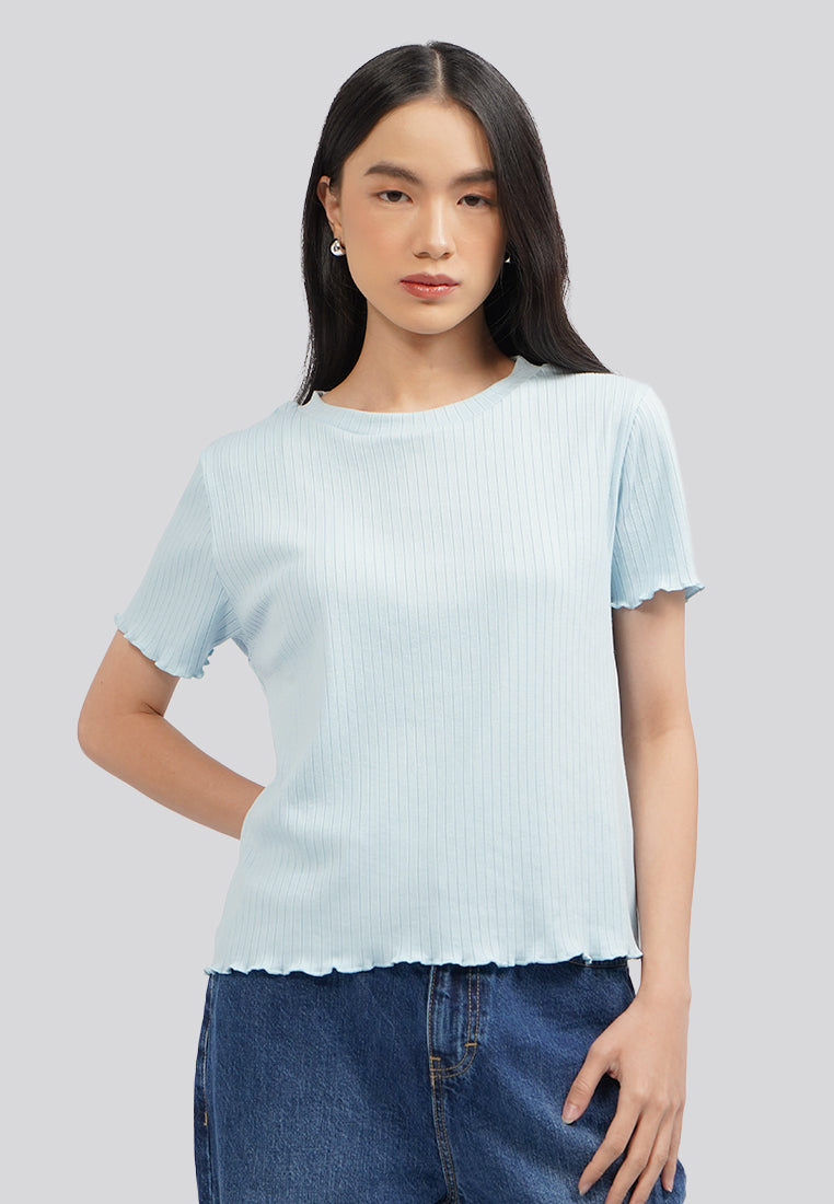 Short Sleeve Rib Top Ice Blue