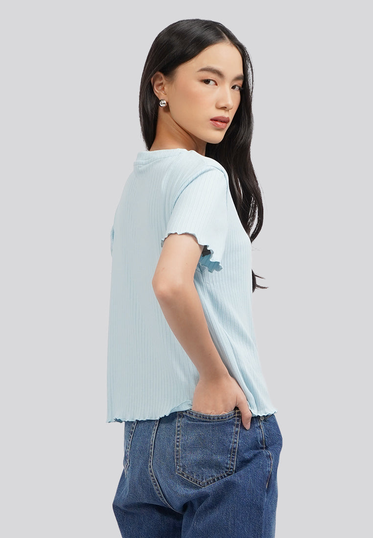 Short Sleeve Rib Top Ice Blue