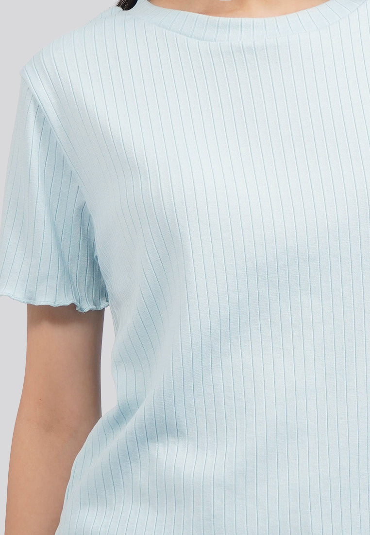 Short Sleeve Rib Top Ice Blue