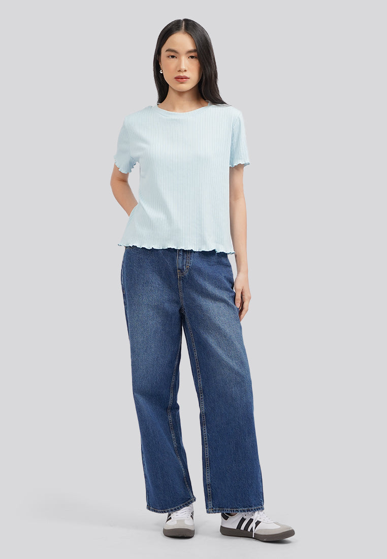 Short Sleeve Rib Top Ice Blue
