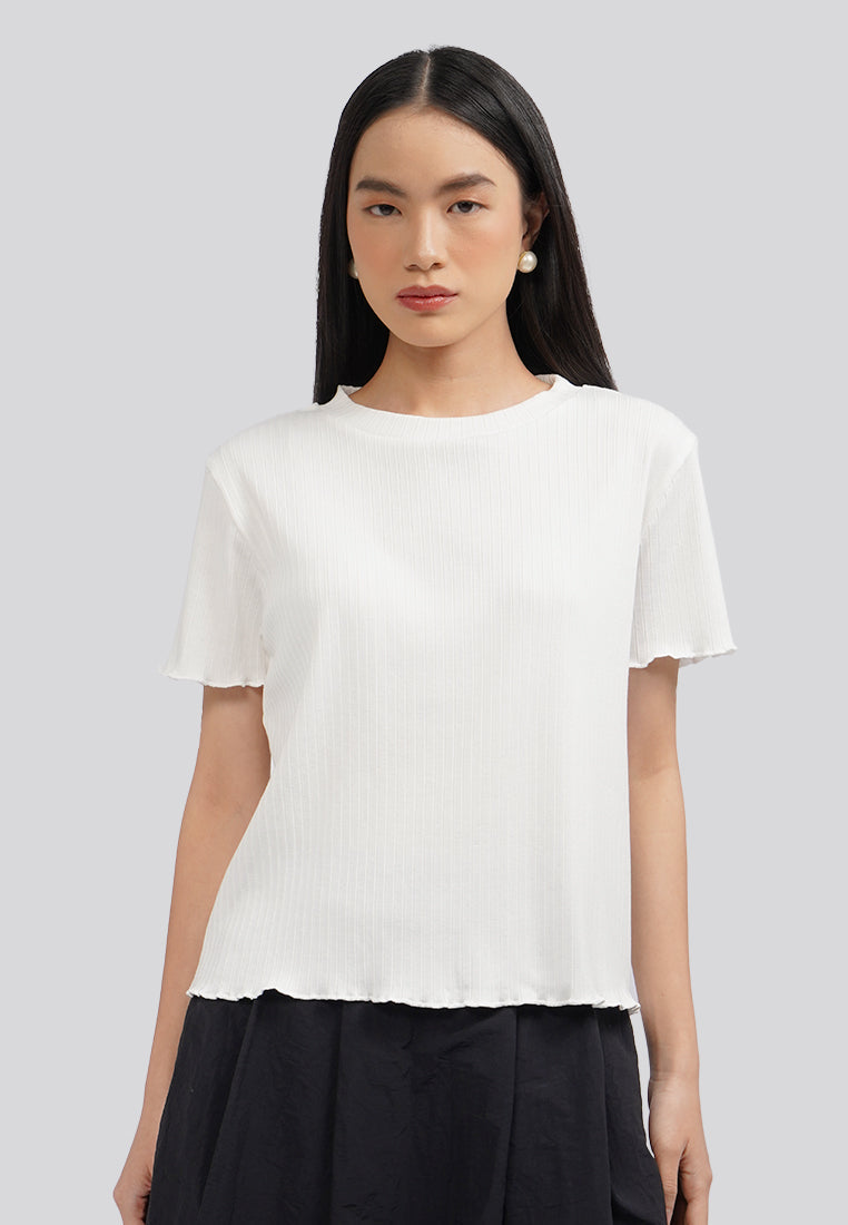 Short Sleeve Rib Top Off White
