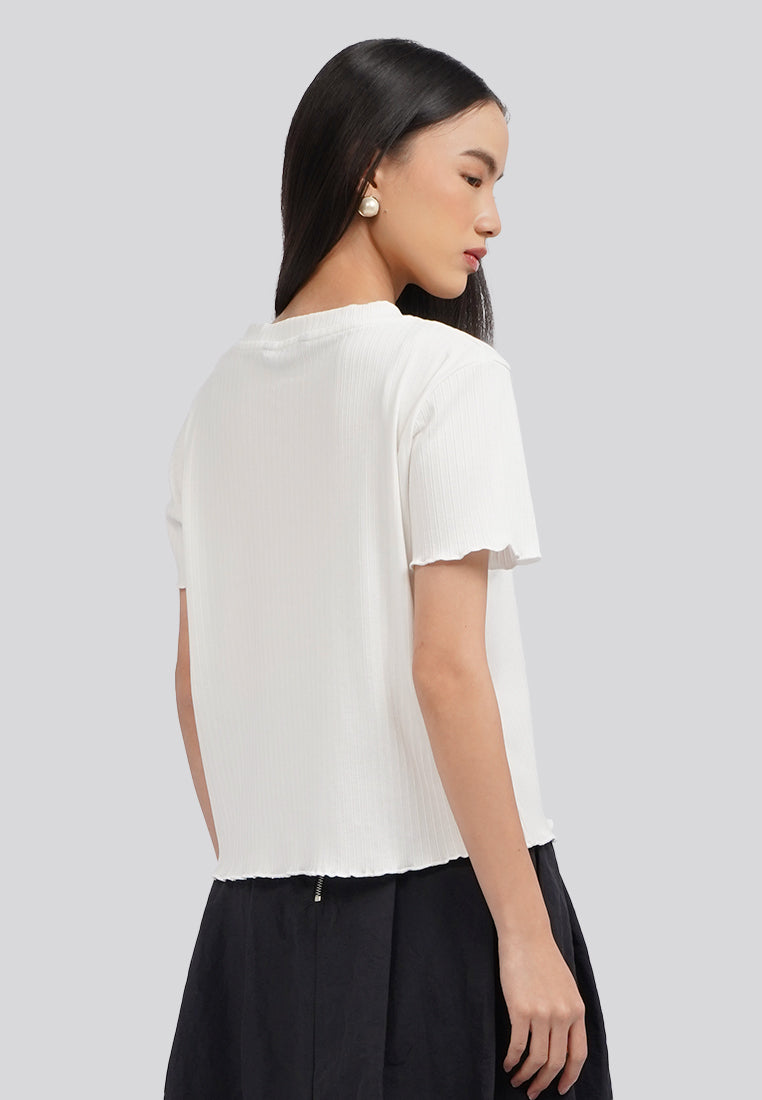 Short Sleeve Rib Top Off White