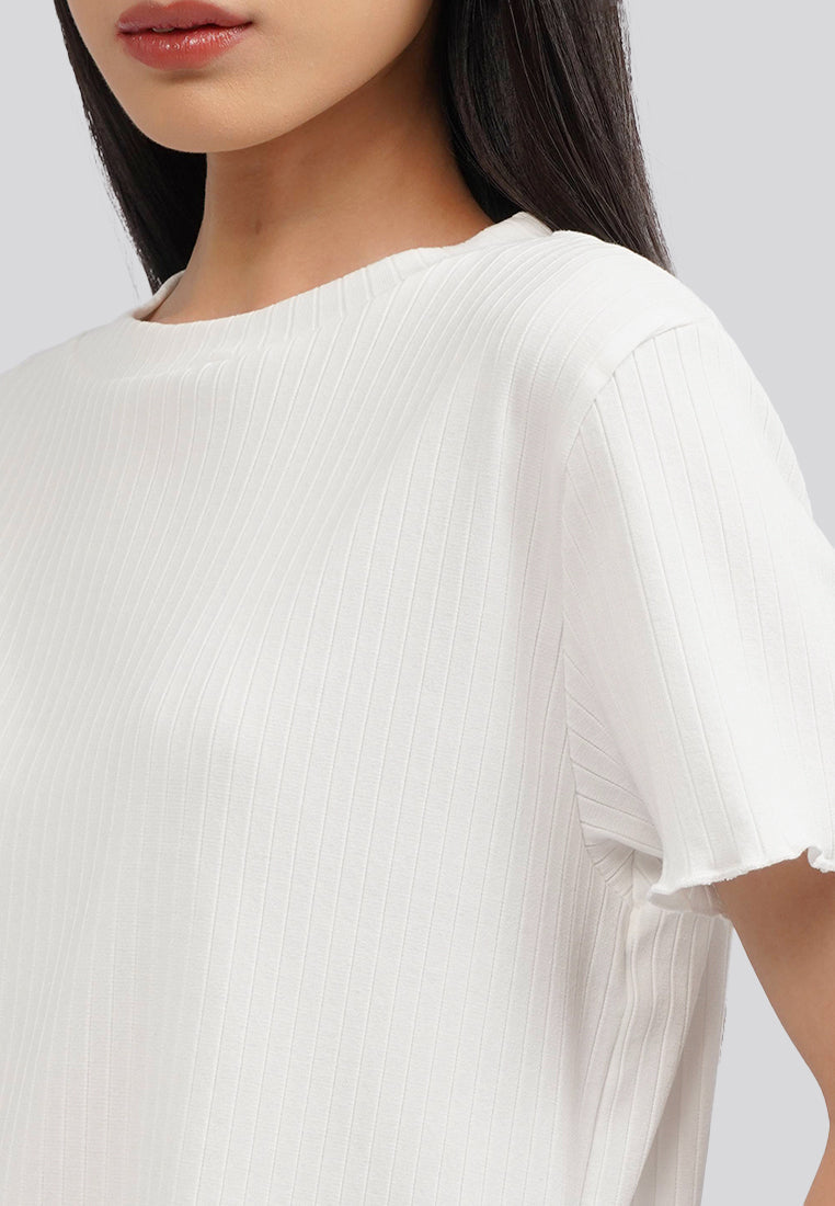 Short Sleeve Rib Top Off White