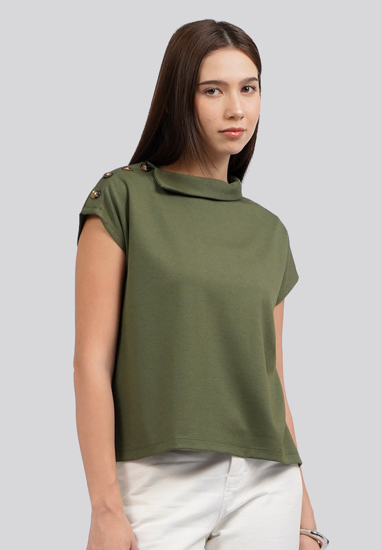 Mock Collar Short Sleeve Top