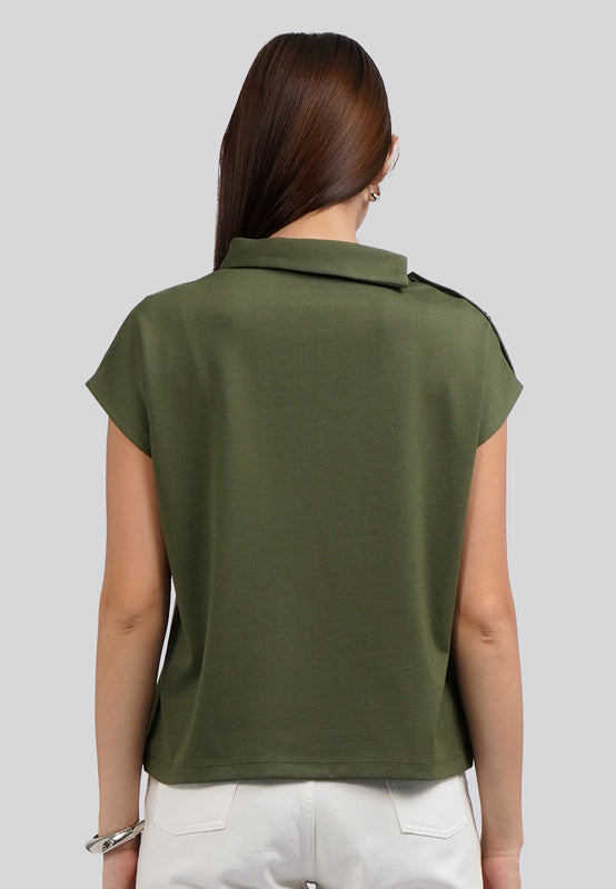 Mock Collar Short Sleeve Top