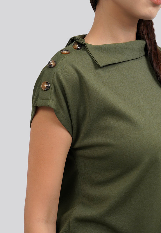 Mock Collar Short Sleeve Top