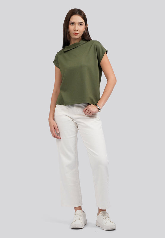 Mock Collar Short Sleeve Top