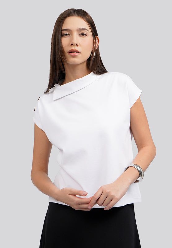 Mock Collar Short Sleeve Top