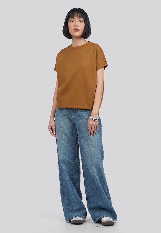 Short Sleeve Top with Back Button Details