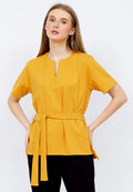 V-neck Short Sleeve Top with Belt