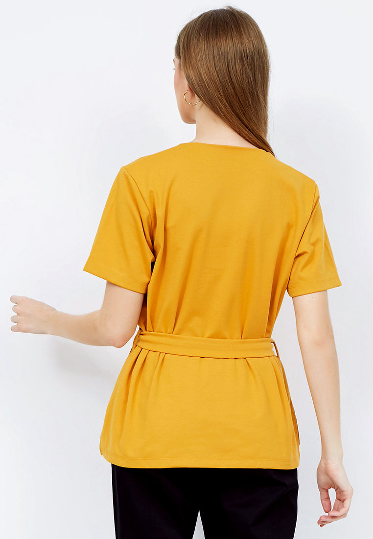 V-neck Short Sleeve Top with Belt