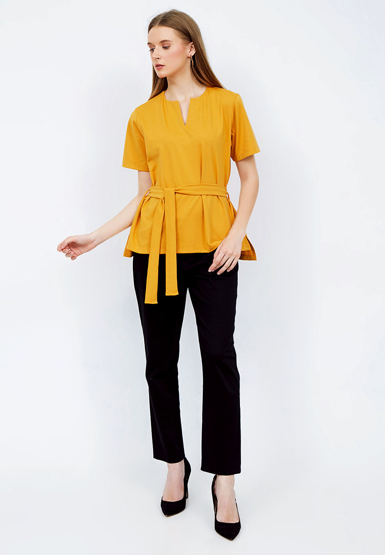 V-neck Short Sleeve Top with Belt