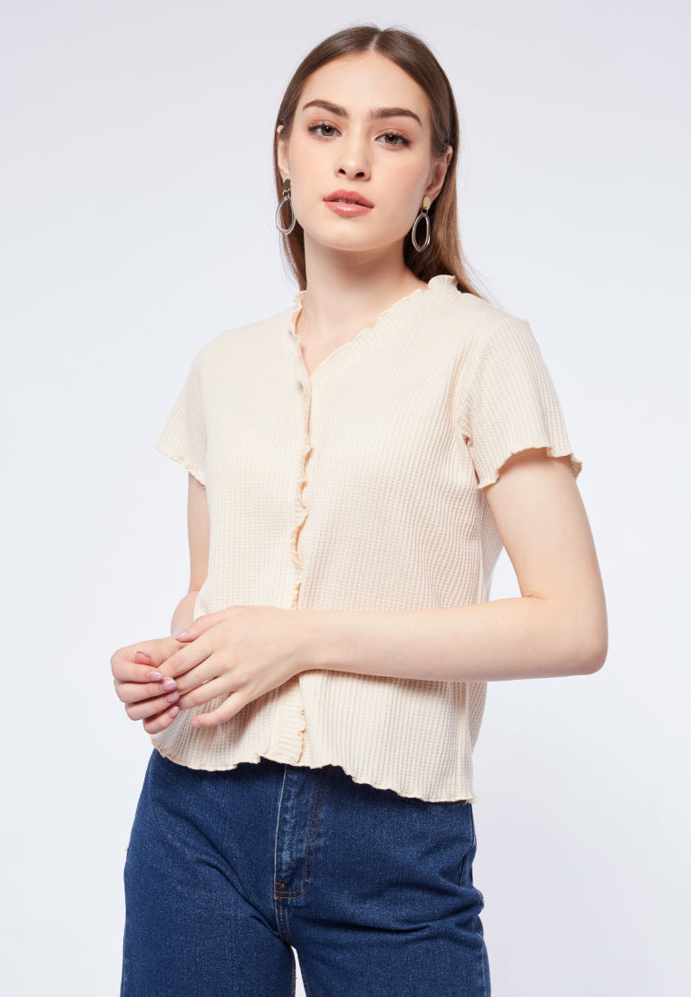 Waffle Frill Short Sleeve Top