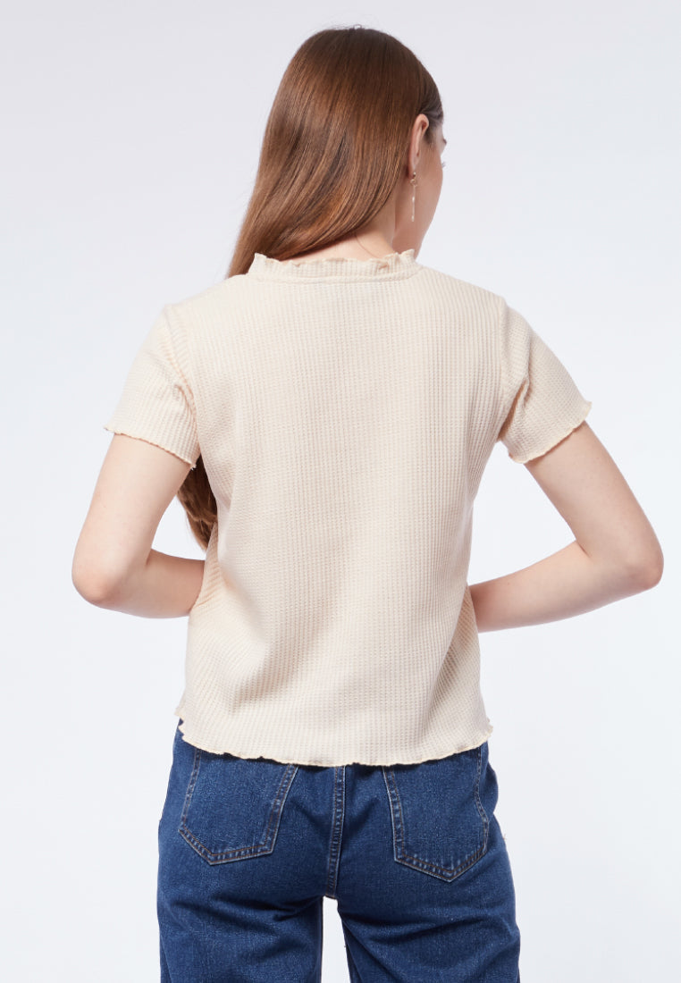 Waffle Frill Short Sleeve Top