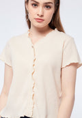 Waffle Frill Short Sleeve Top