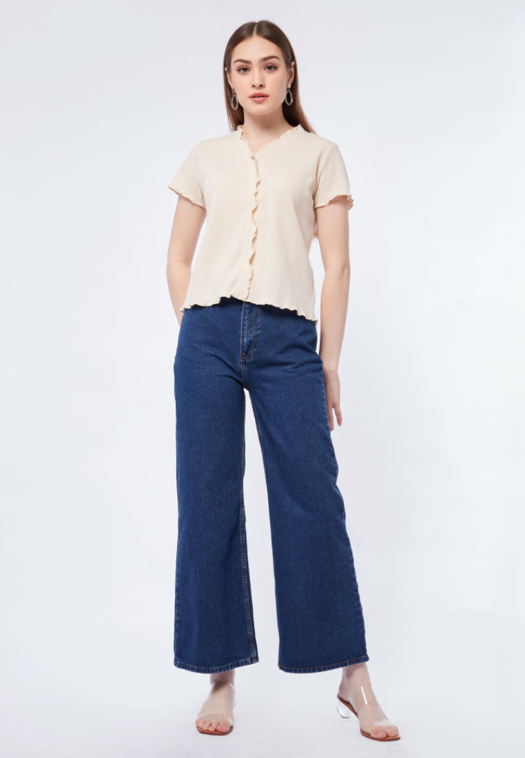 Waffle Frill Short Sleeve Top