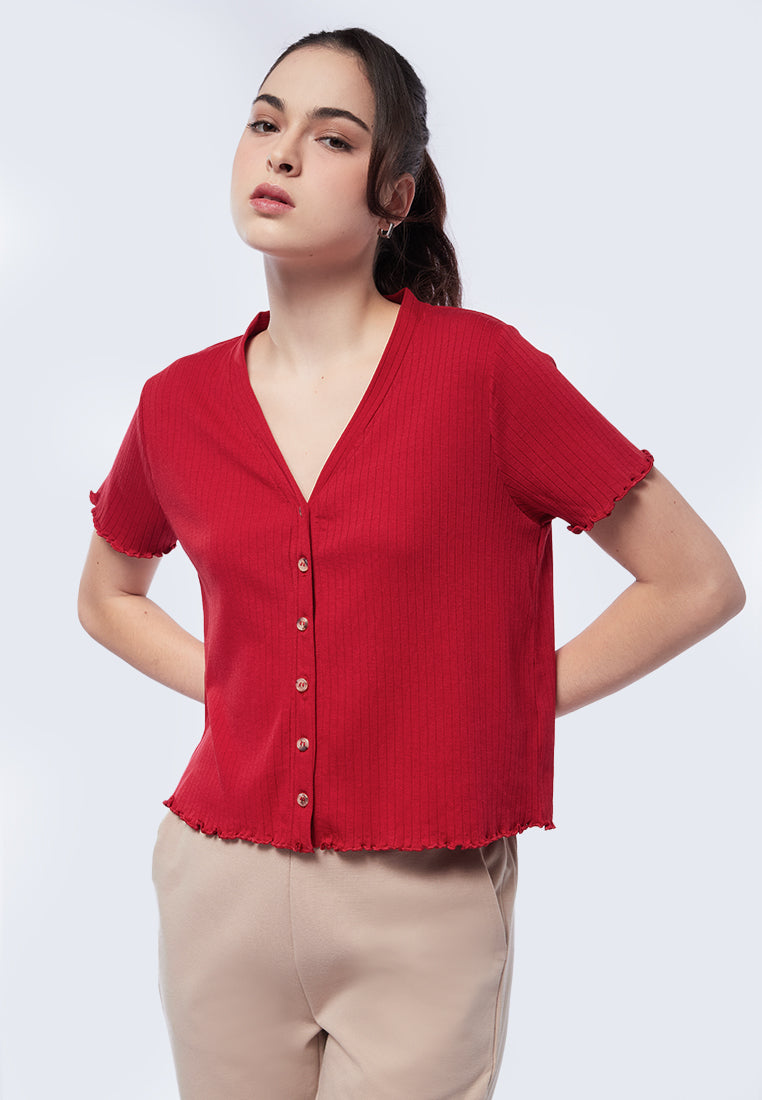 Button Up Short Sleeve Rib Tee
