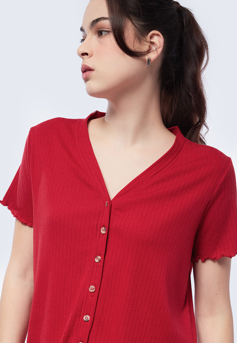 Button Up Short Sleeve Rib Tee