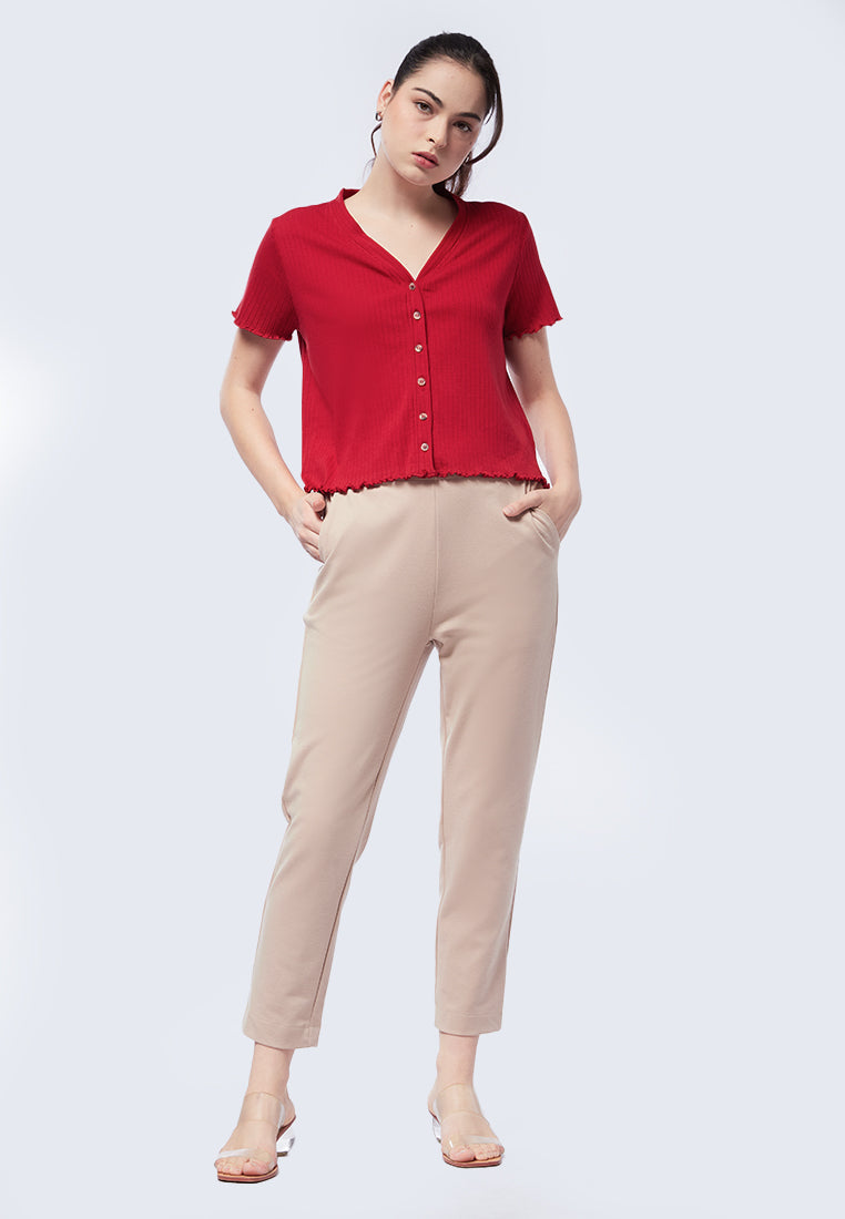 Button Up Short Sleeve Rib Tee