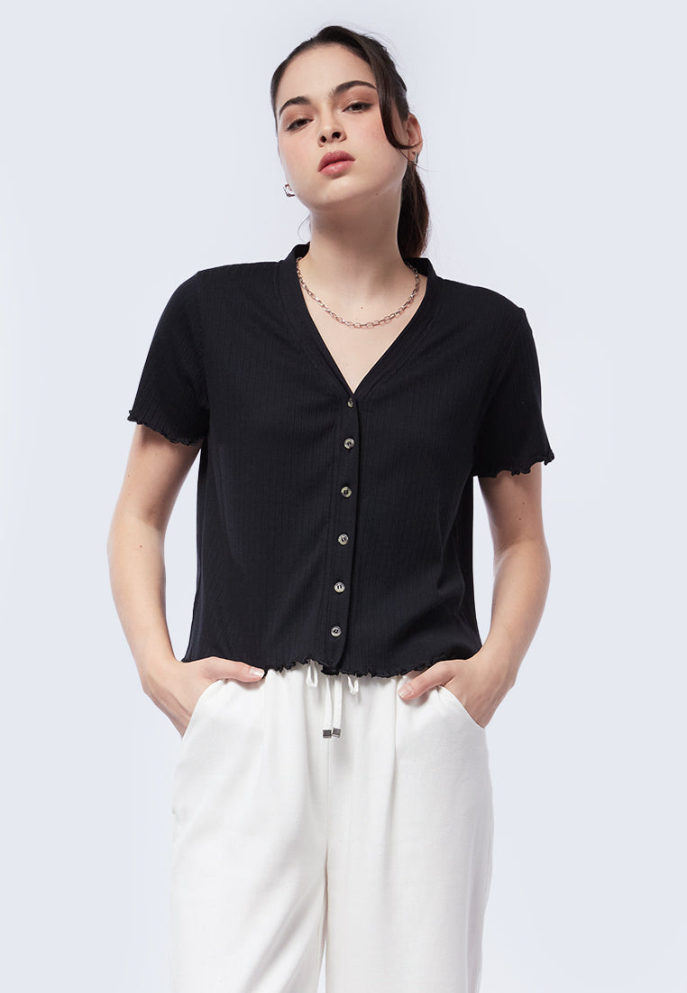Button Up Short Sleeve Rib Tee
