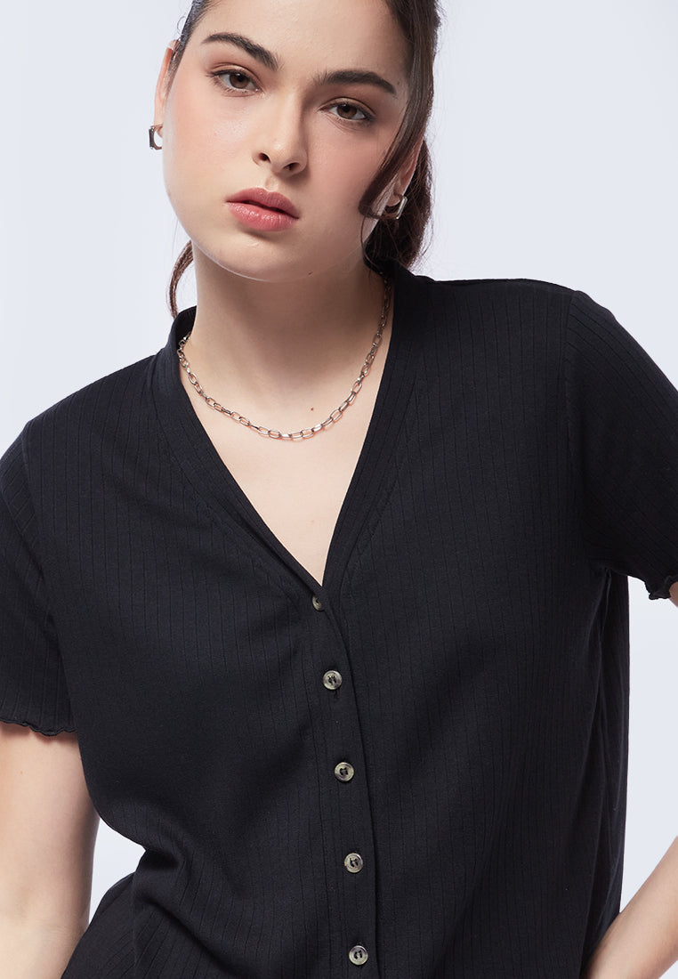 Button Up Short Sleeve Rib Tee