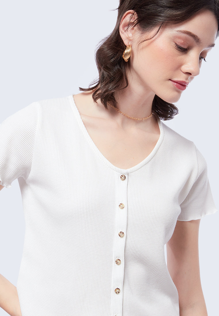 Button Up Short Sleeve Textured Top