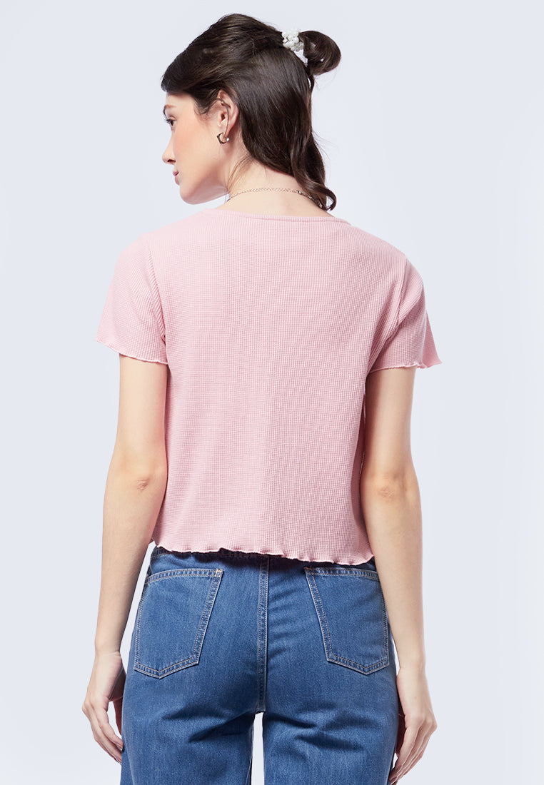 Button Up Short Sleeve Textured Top