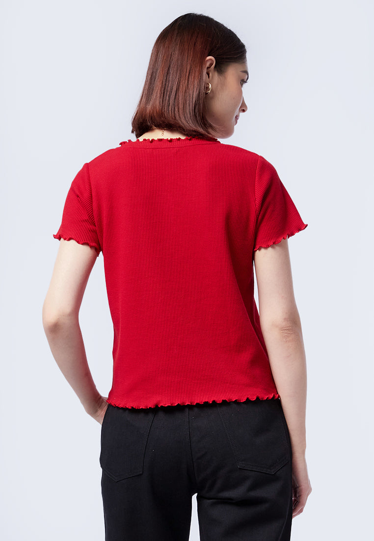 Ruffle Short Sleeve Waffle Top
