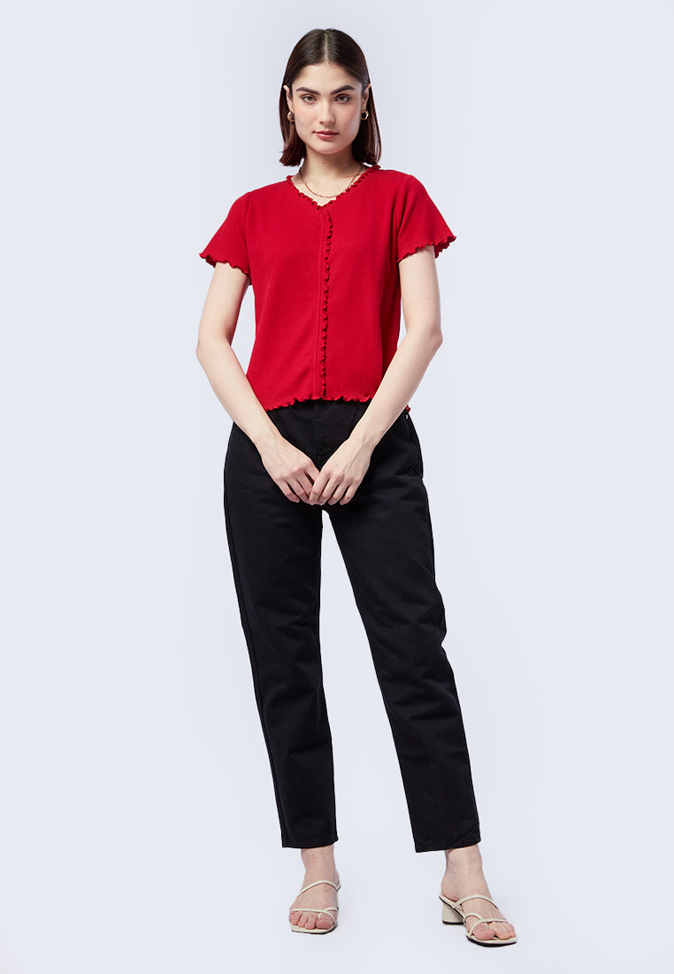 Ruffle Short Sleeve Waffle Top