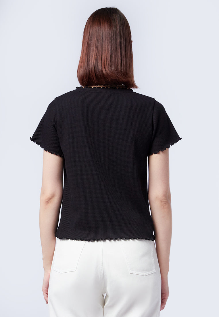Ruffle Short Sleeve Waffle Top