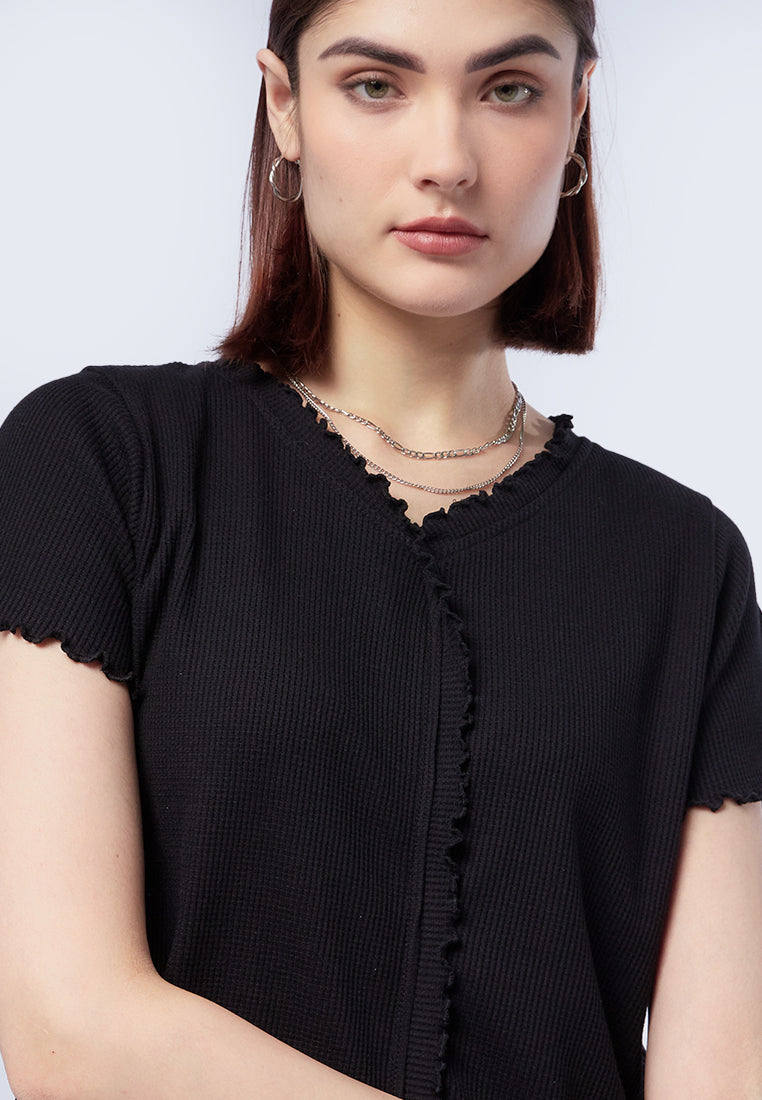 Ruffle Short Sleeve Waffle Top