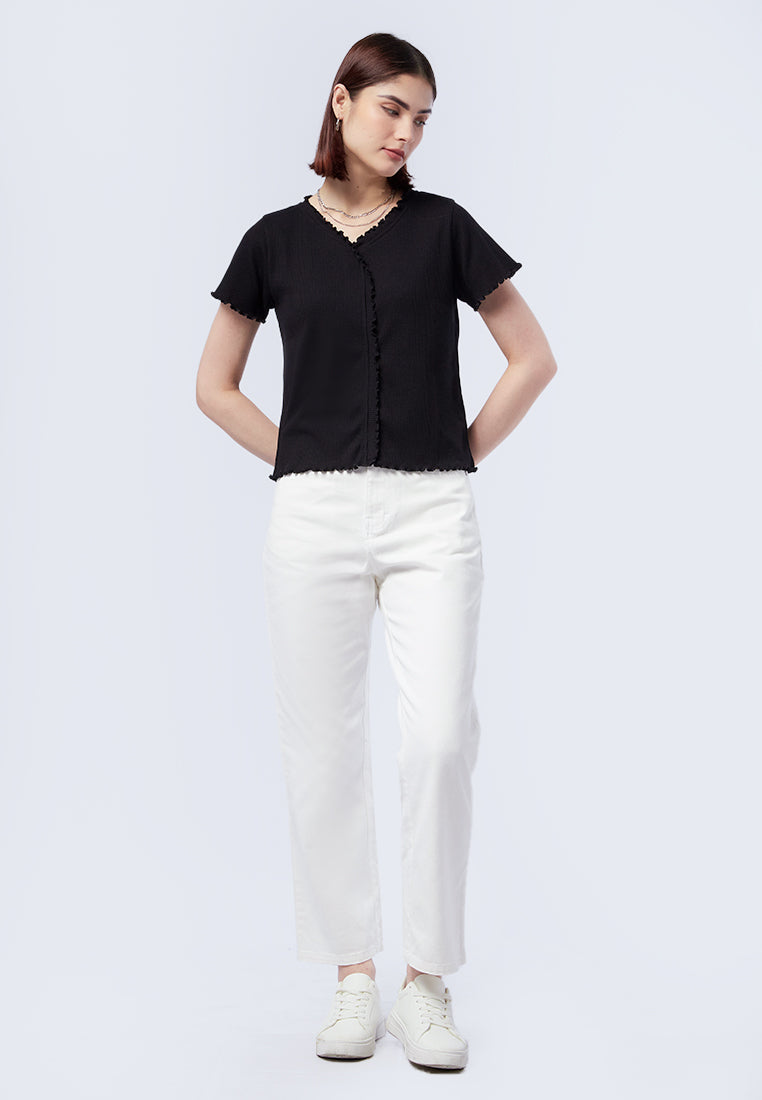 Ruffle Short Sleeve Waffle Top