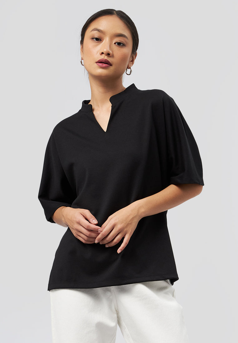 V-Neck Short Sleeve Top Black
