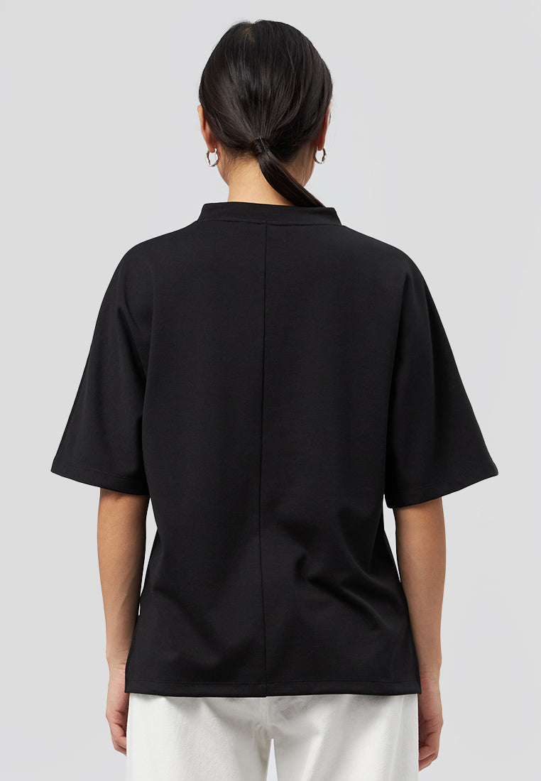 V-Neck Short Sleeve Top Black