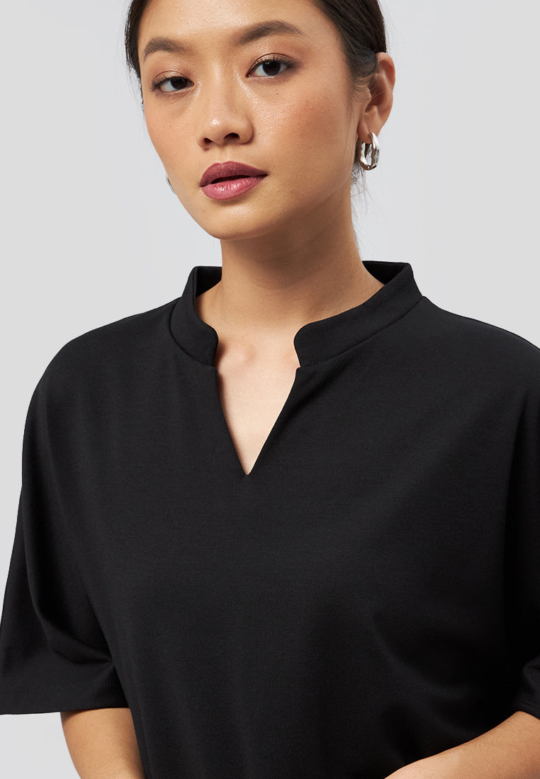 V-Neck Short Sleeve Top Black