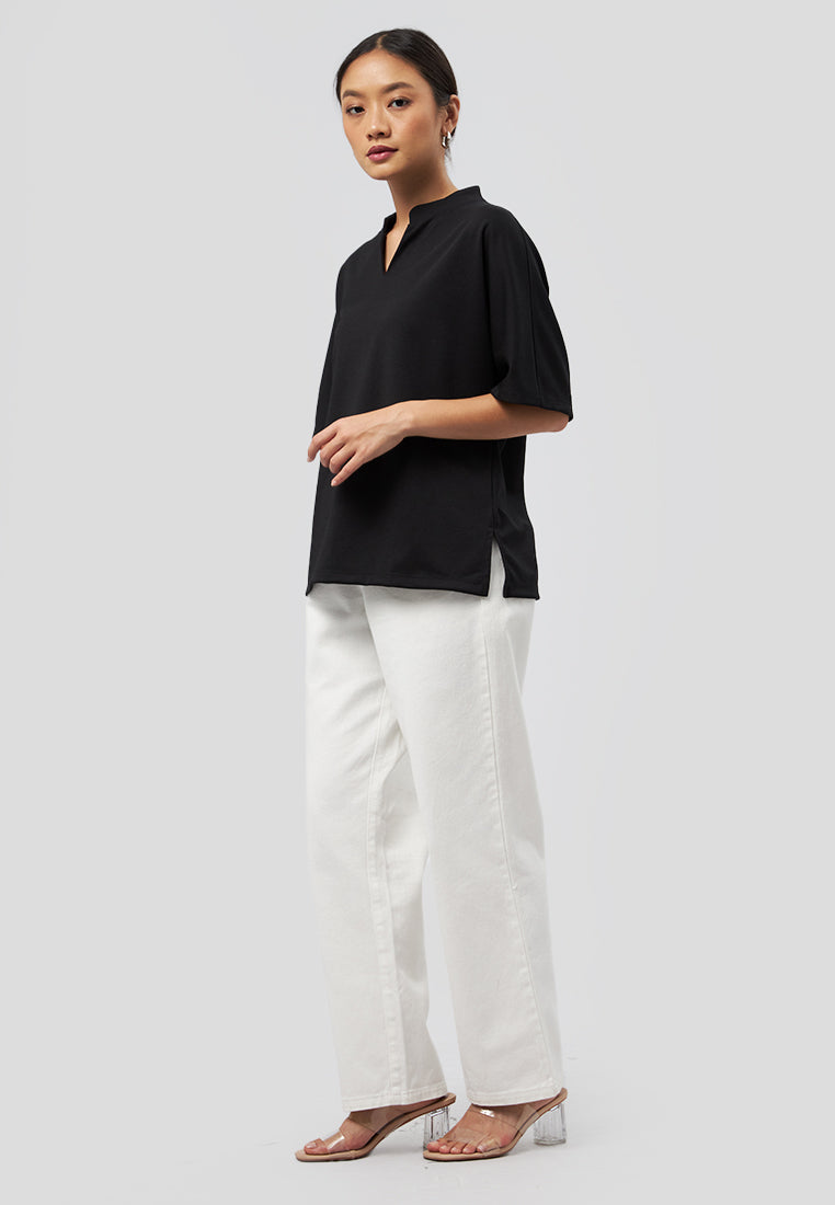 V-Neck Short Sleeve Top Black