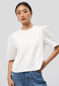 Short Sleeve Eyelet Top Off White